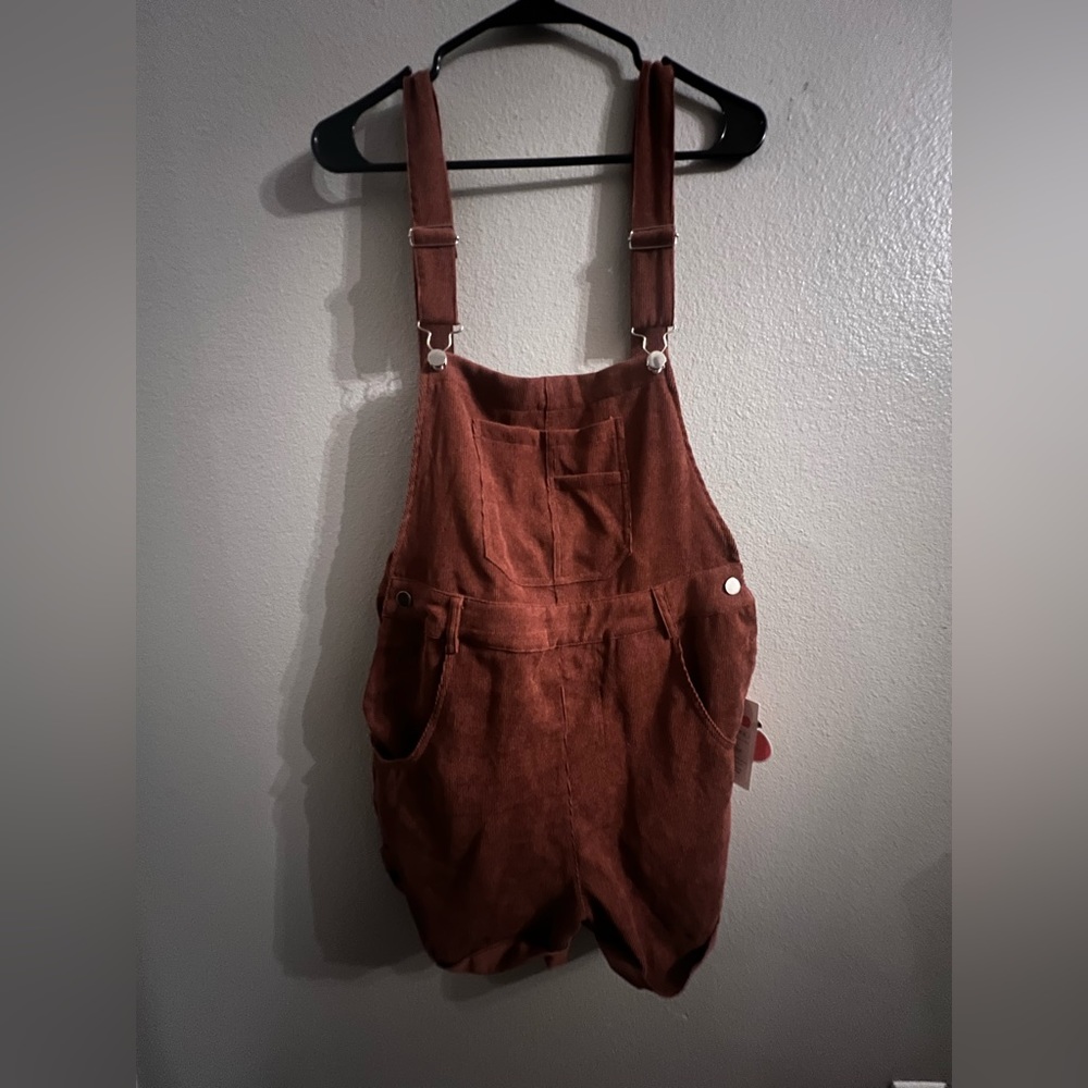 Cider rust brown corduroy short overalls